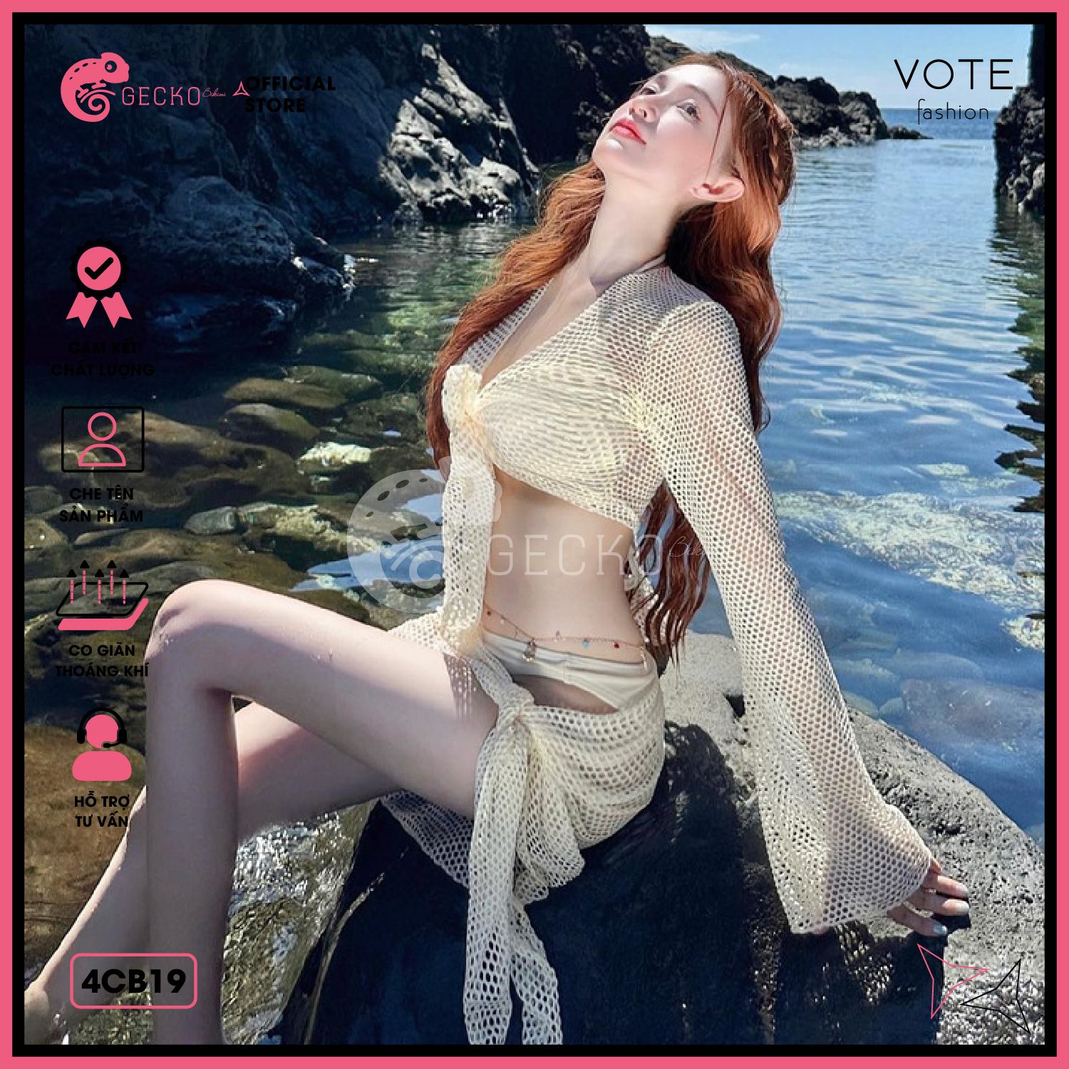  Combo 4 Món Bikini Mix Áo Lưới Kèm Khăn GECKO 4CB19 