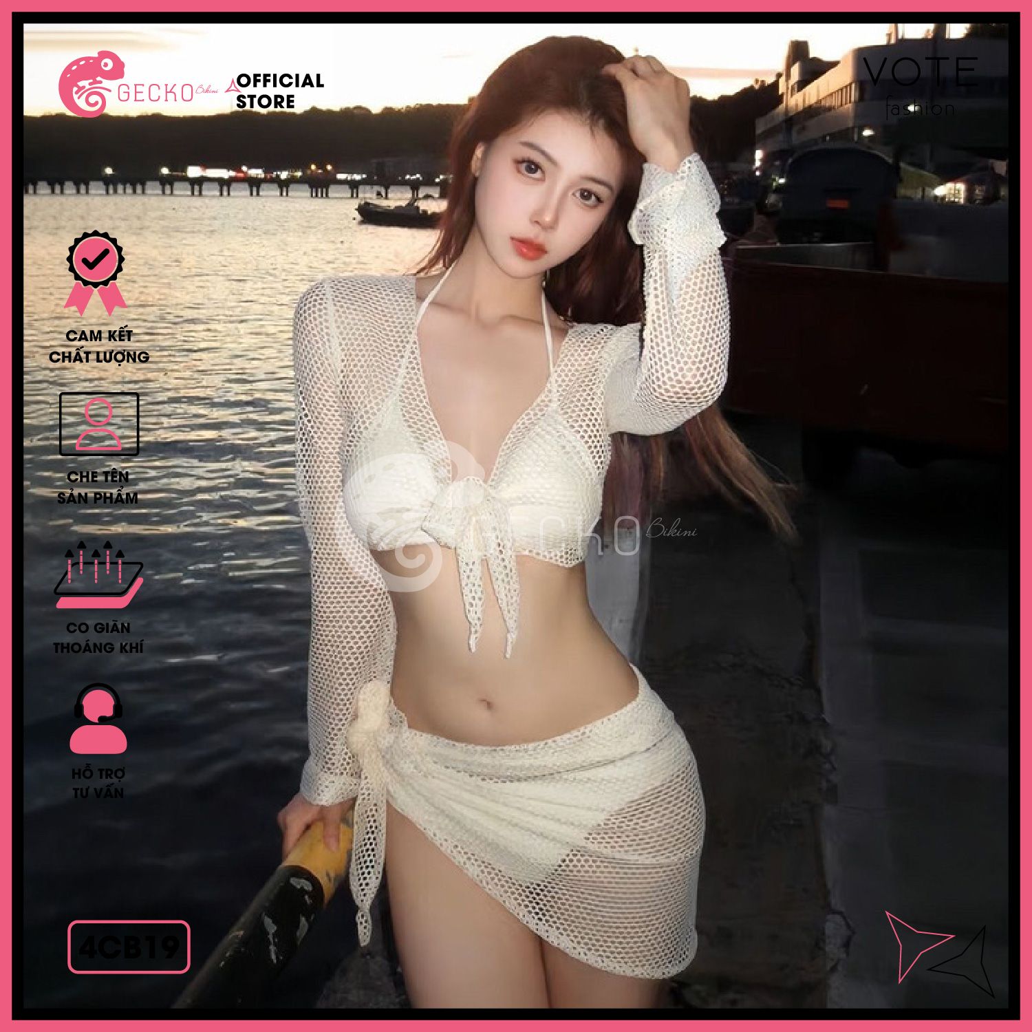  Combo 4 Món Bikini Mix Áo Lưới Kèm Khăn GECKO 4CB19 