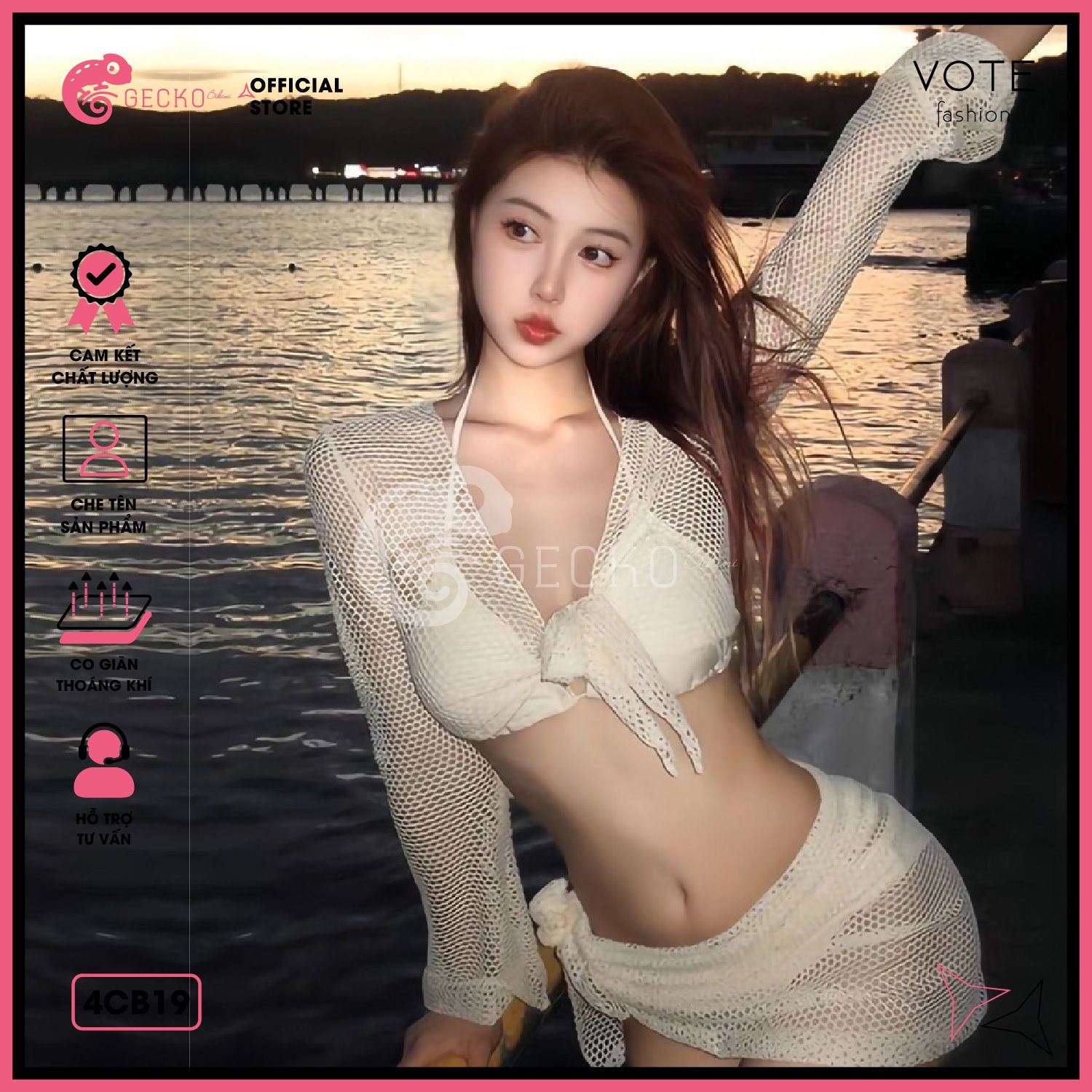  Combo 4 Món Bikini Mix Áo Lưới Kèm Khăn GECKO 4CB19 