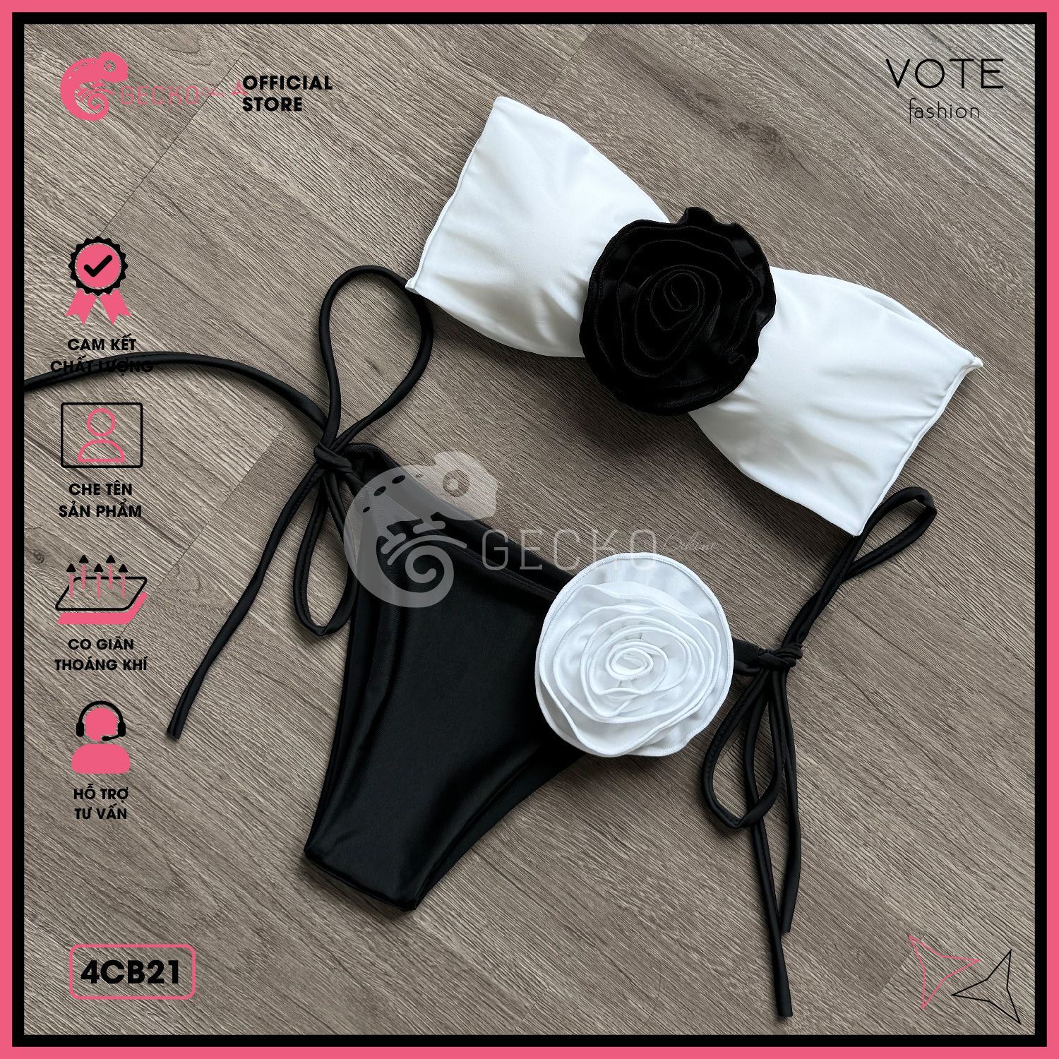  Combo 3 Món Áo Ren Cover Mix Bikini Hoa Hồng GECKO 4CB21 