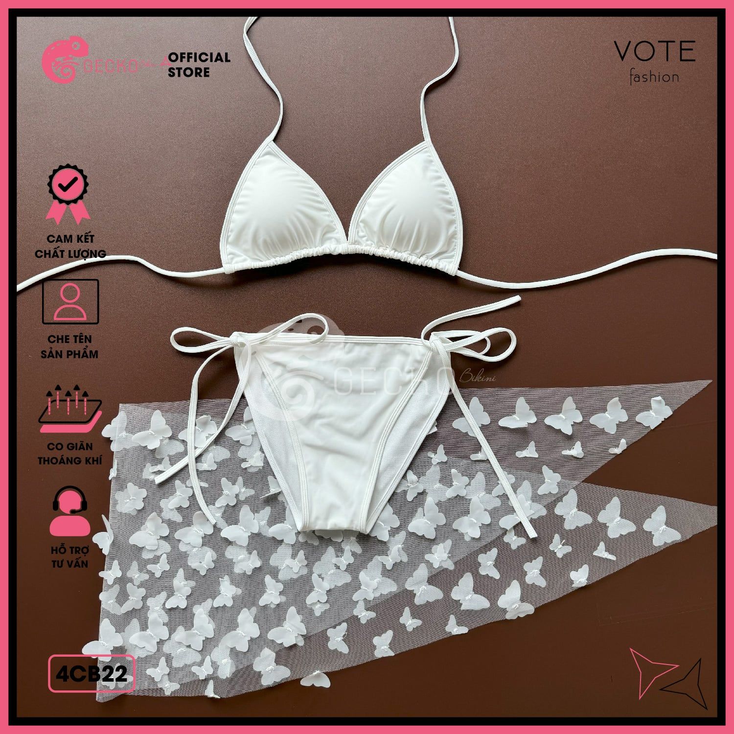  Combo 3 Món Bikini Tam Giác Kèm Khăn Bướ.m GECKO 4CB22 