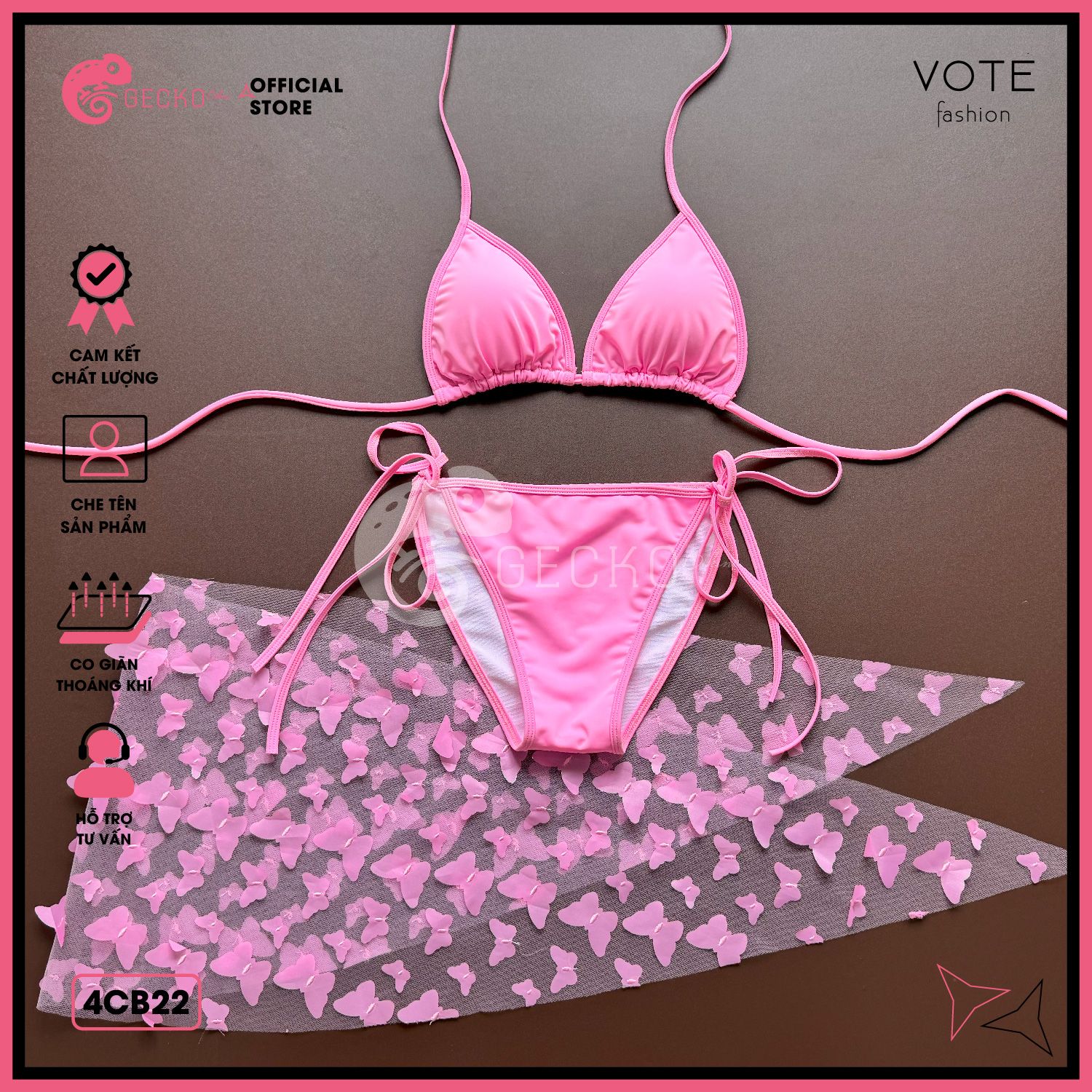  Combo 3 Món Bikini Tam Giác Kèm Khăn Bướ.m GECKO 4CB22 