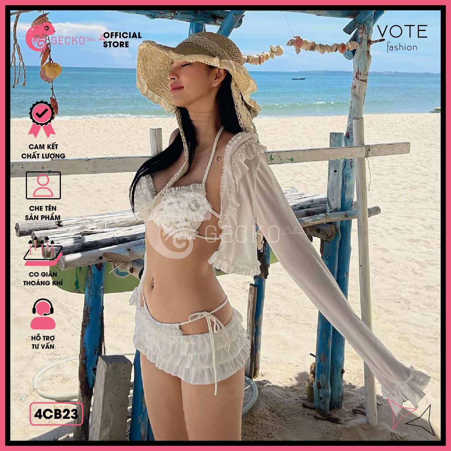  Combo 4 Món Bikini Bèo Tầng Phối Áo Cover Dễ Thương GECKO 4CB23 