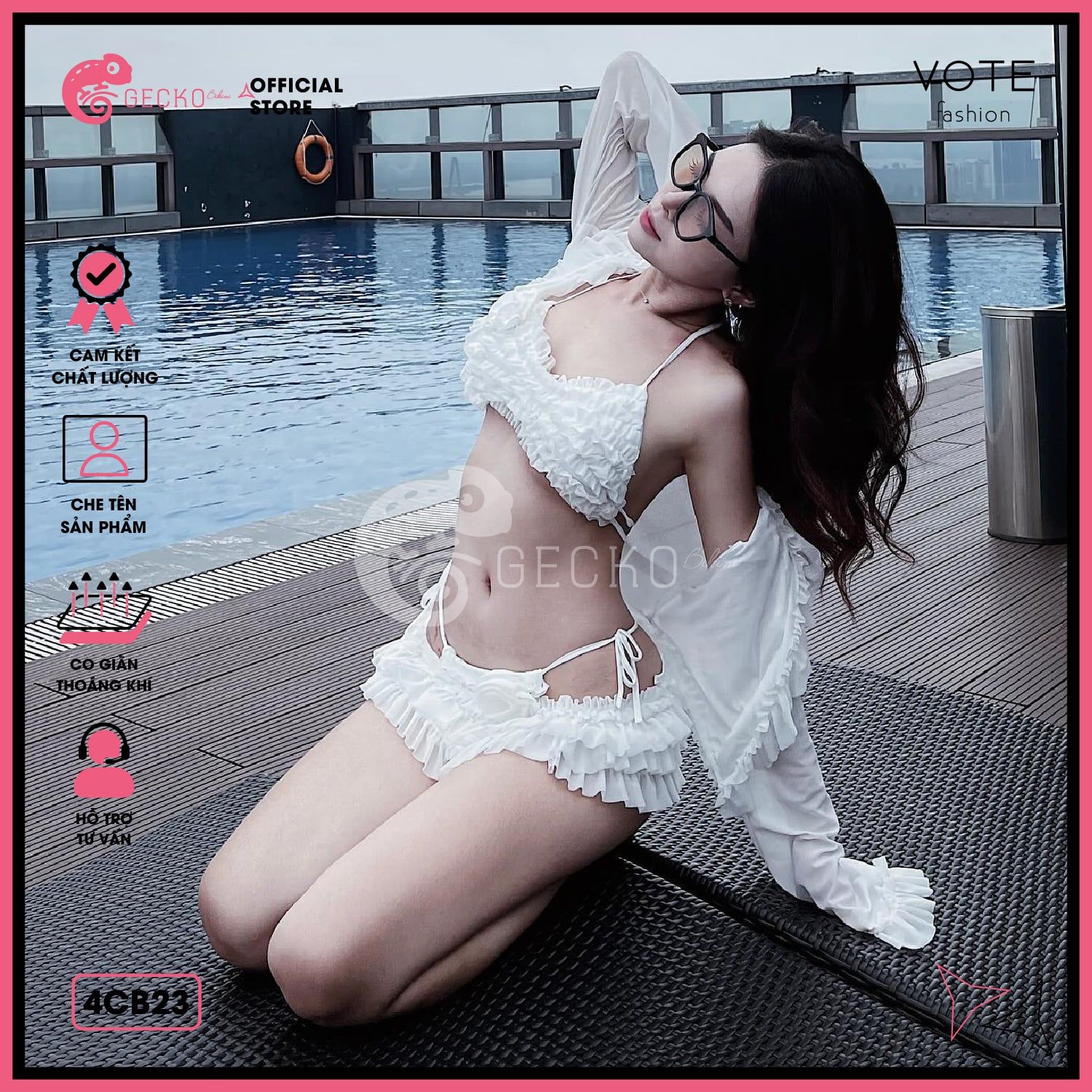  Combo 4 Món Bikini Bèo Tầng Phối Áo Cover Dễ Thương GECKO 4CB23 