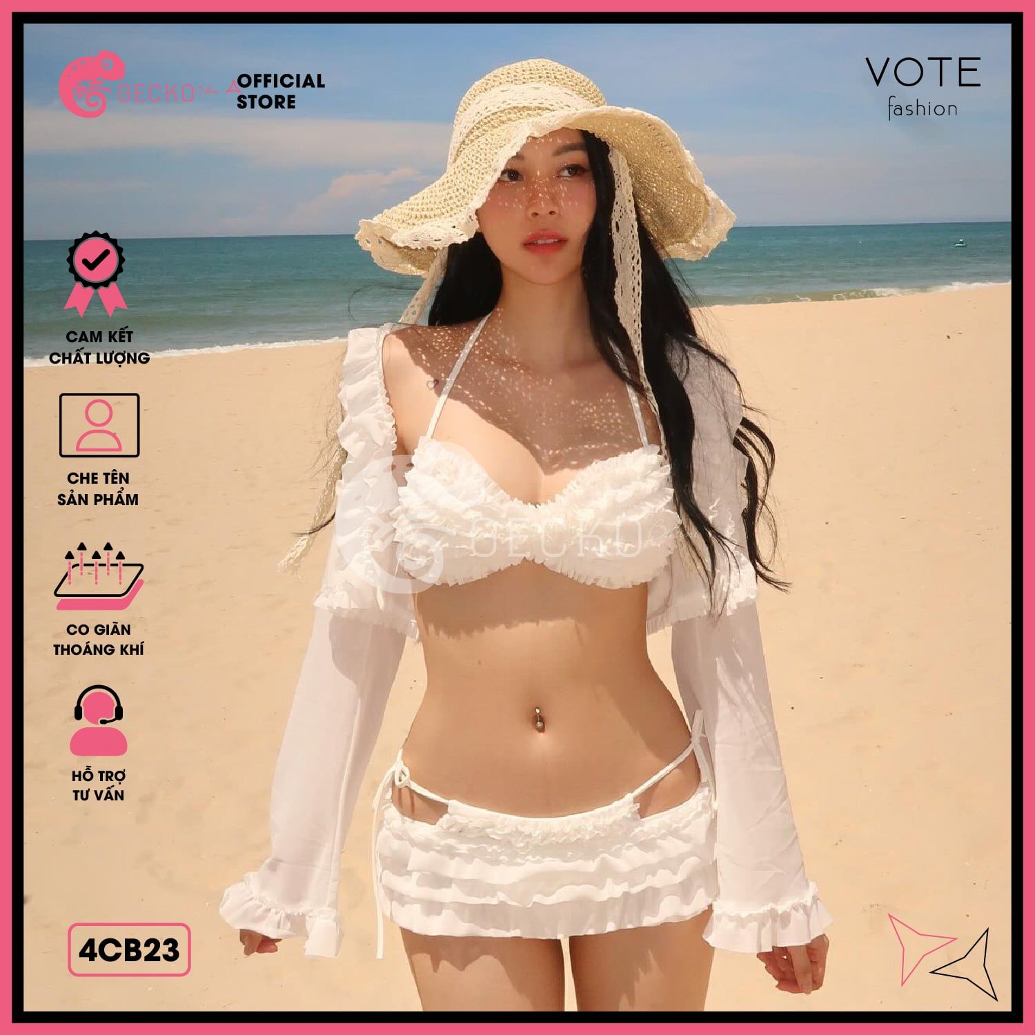  Combo 4 Món Bikini Bèo Tầng Phối Áo Cover Dễ Thương GECKO 4CB23 