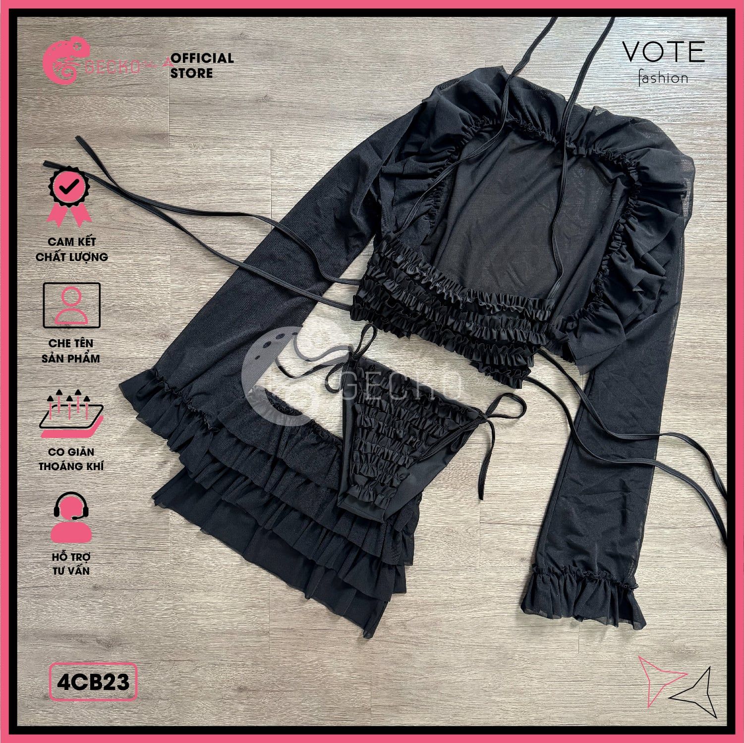  Combo 4 Món Bikini Bèo Tầng Phối Áo Cover Dễ Thương GECKO 4CB23 