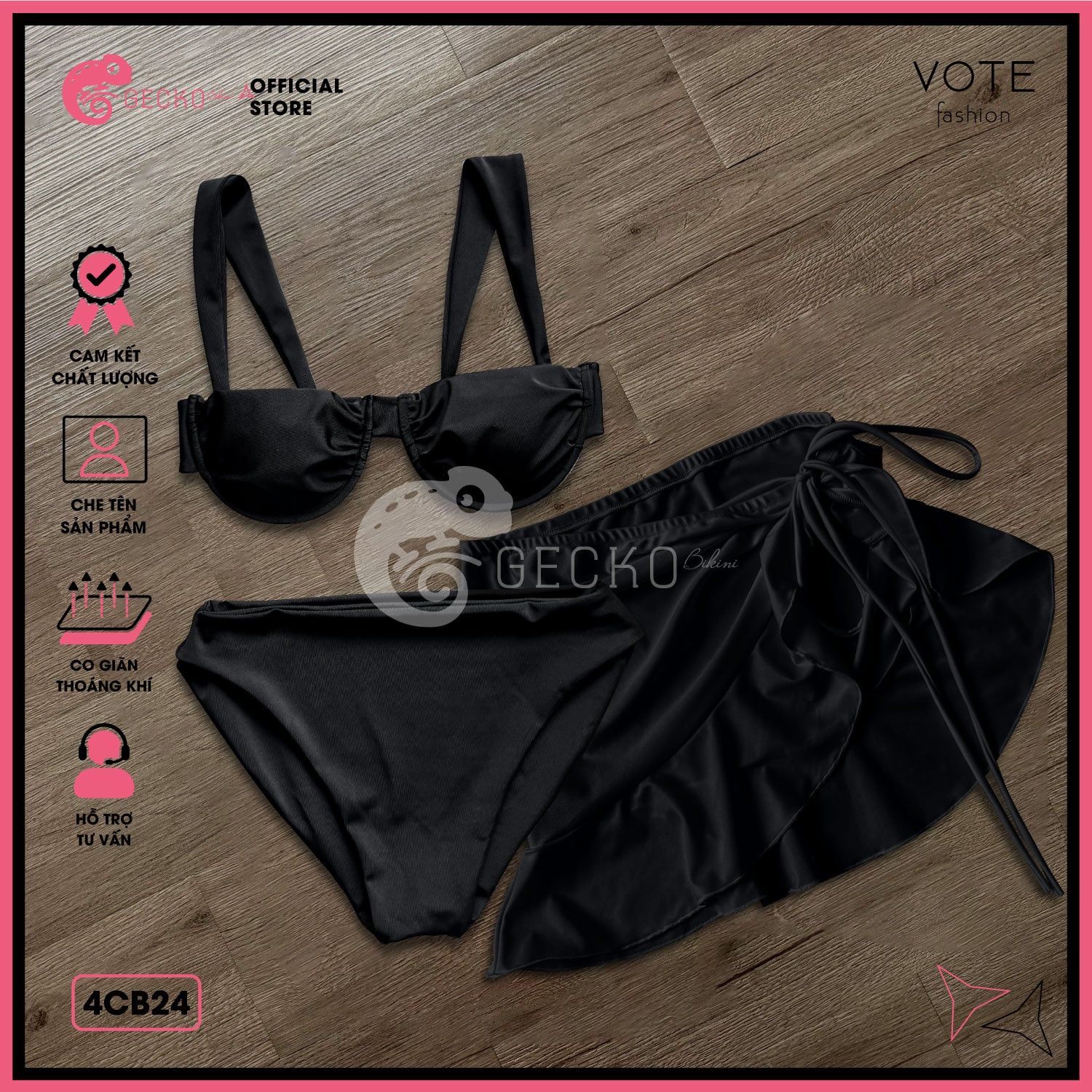  Combo 3 Món Bikini Áo Gọng Cúp Ngực Phối Chân Váy GECKO 4CB24 