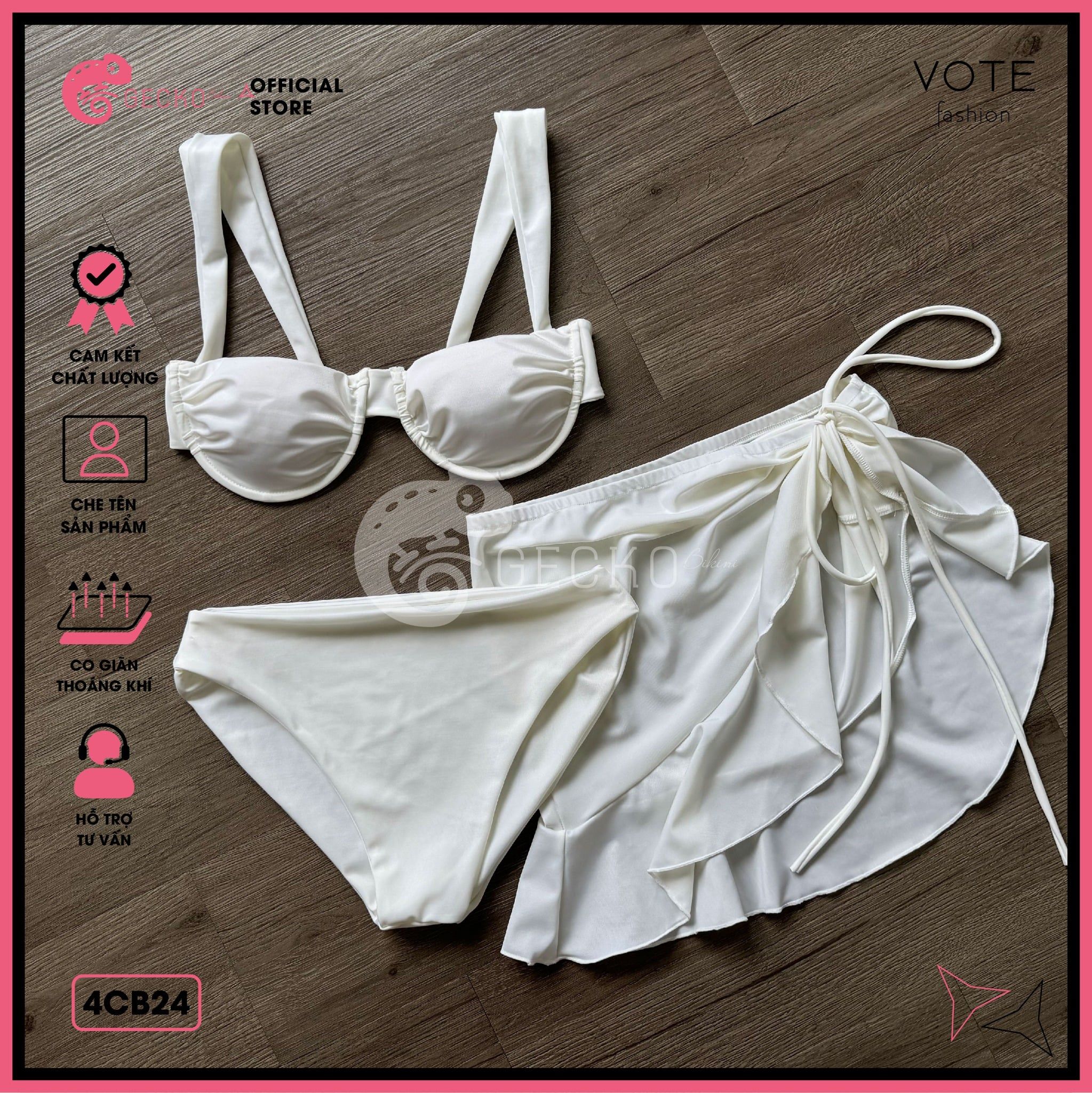  Combo 3 Món Bikini Áo Gọng Cúp Ngực Phối Chân Váy GECKO 4CB24 
