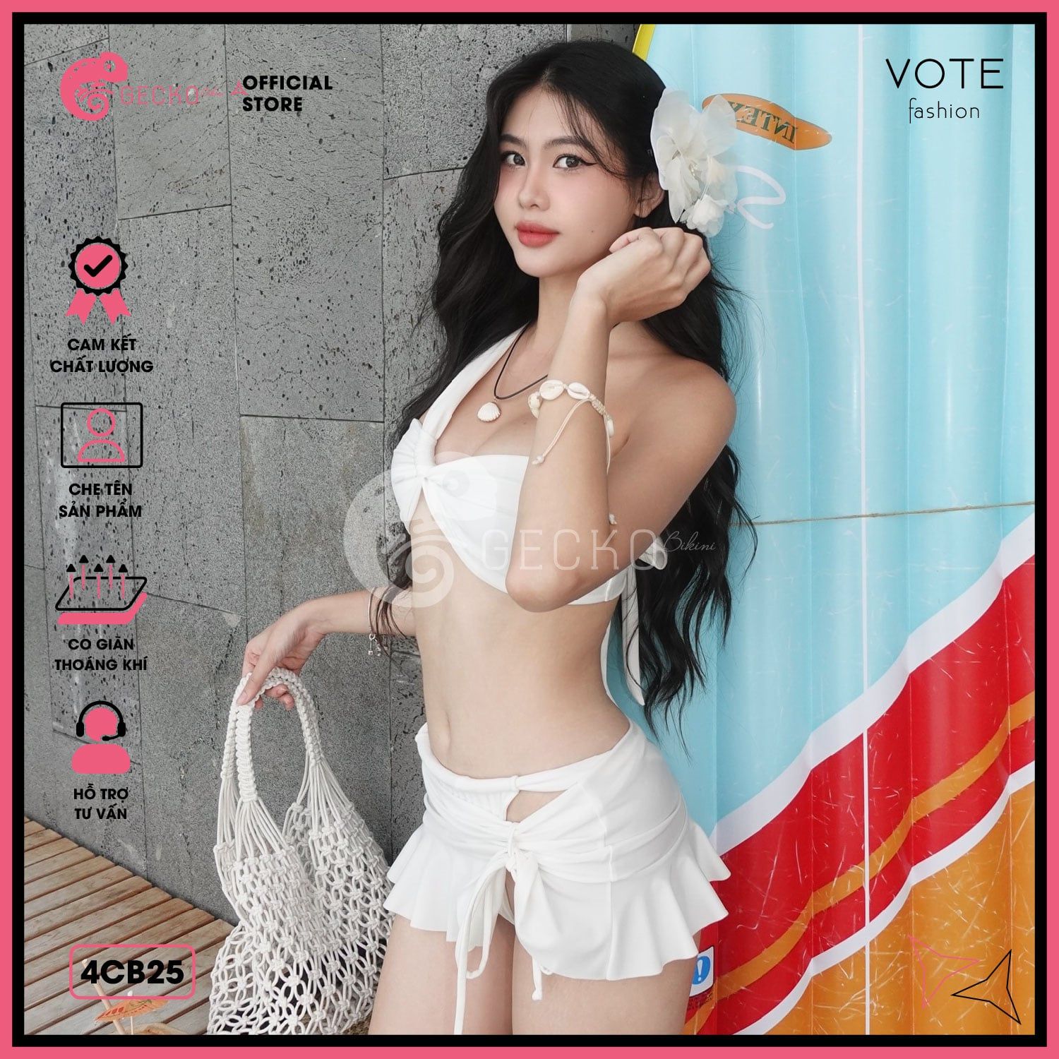  Combo 3 Món Bikini Áo Lệch Vai Lotkhe Phối Quần Váy GECKO 4CB25 