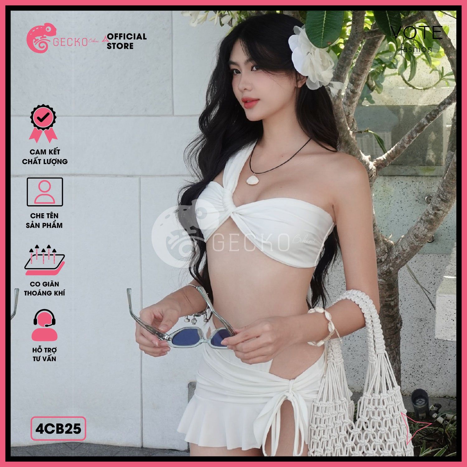  Combo 3 Món Bikini Áo Lệch Vai Lotkhe Phối Quần Váy GECKO 4CB25 