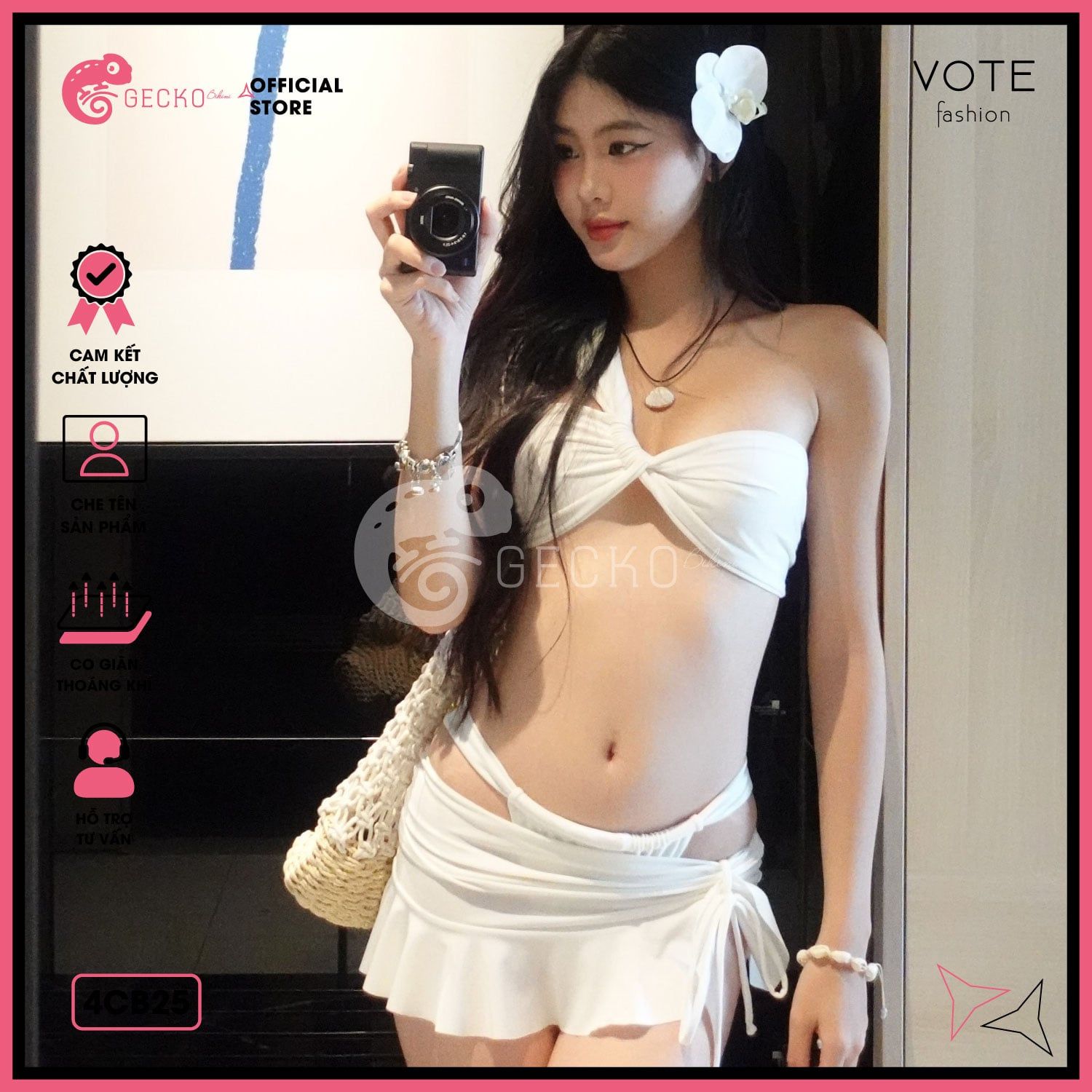  Combo 3 Món Bikini Áo Lệch Vai Lotkhe Phối Quần Váy GECKO 4CB25 