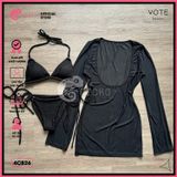  Combo 3 Món Bikini 6 Khoen Phối Áo Lưới Khoét Dáng Ngắn GECKO 4CB26 