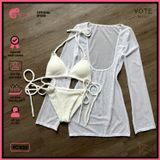  Combo 3 Món Bikini 6 Khoen Phối Áo Lưới Khoét Dáng Ngắn GECKO 4CB26 