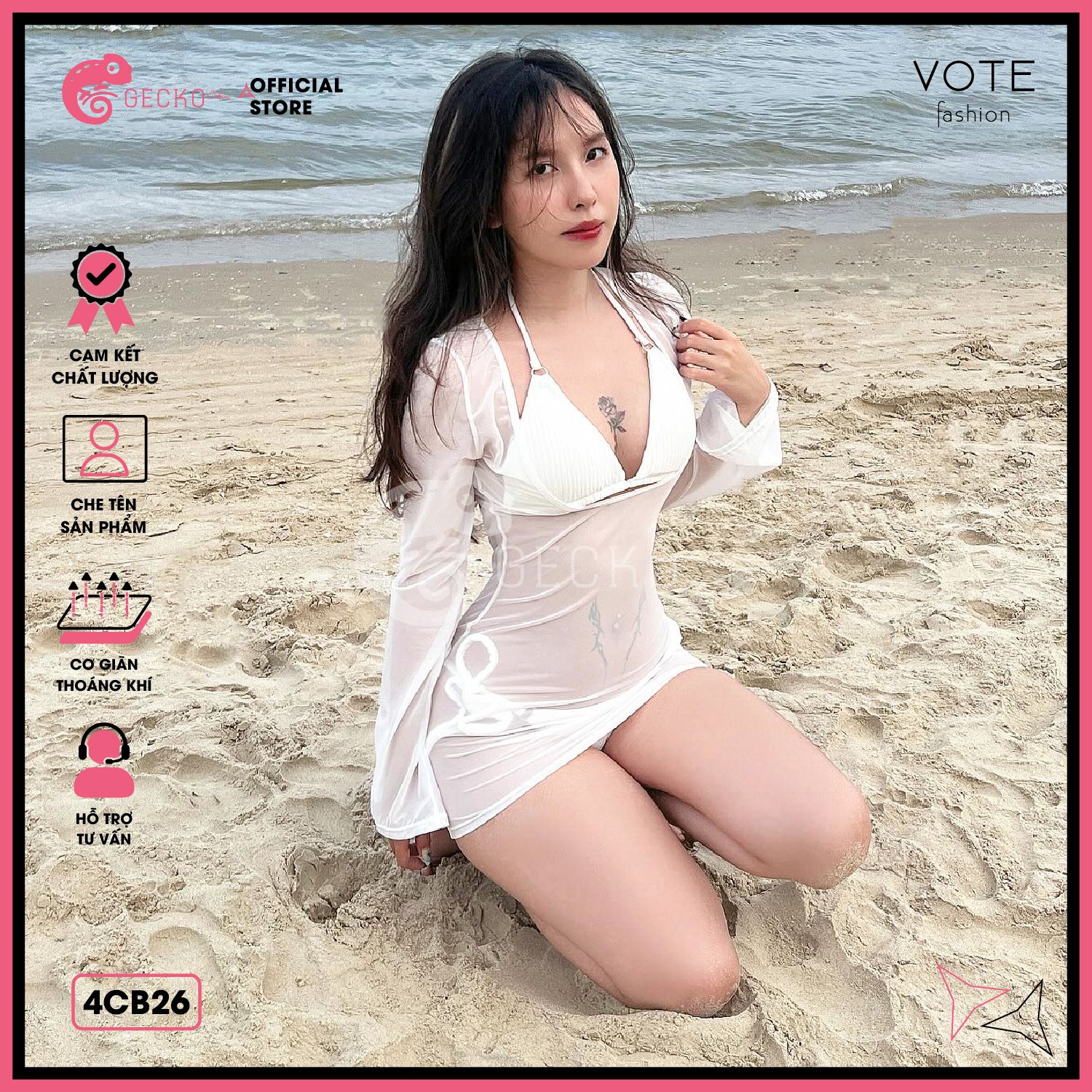  Combo 3 Món Bikini 6 Khoen Phối Áo Lưới Khoét Dáng Ngắn GECKO 4CB26 