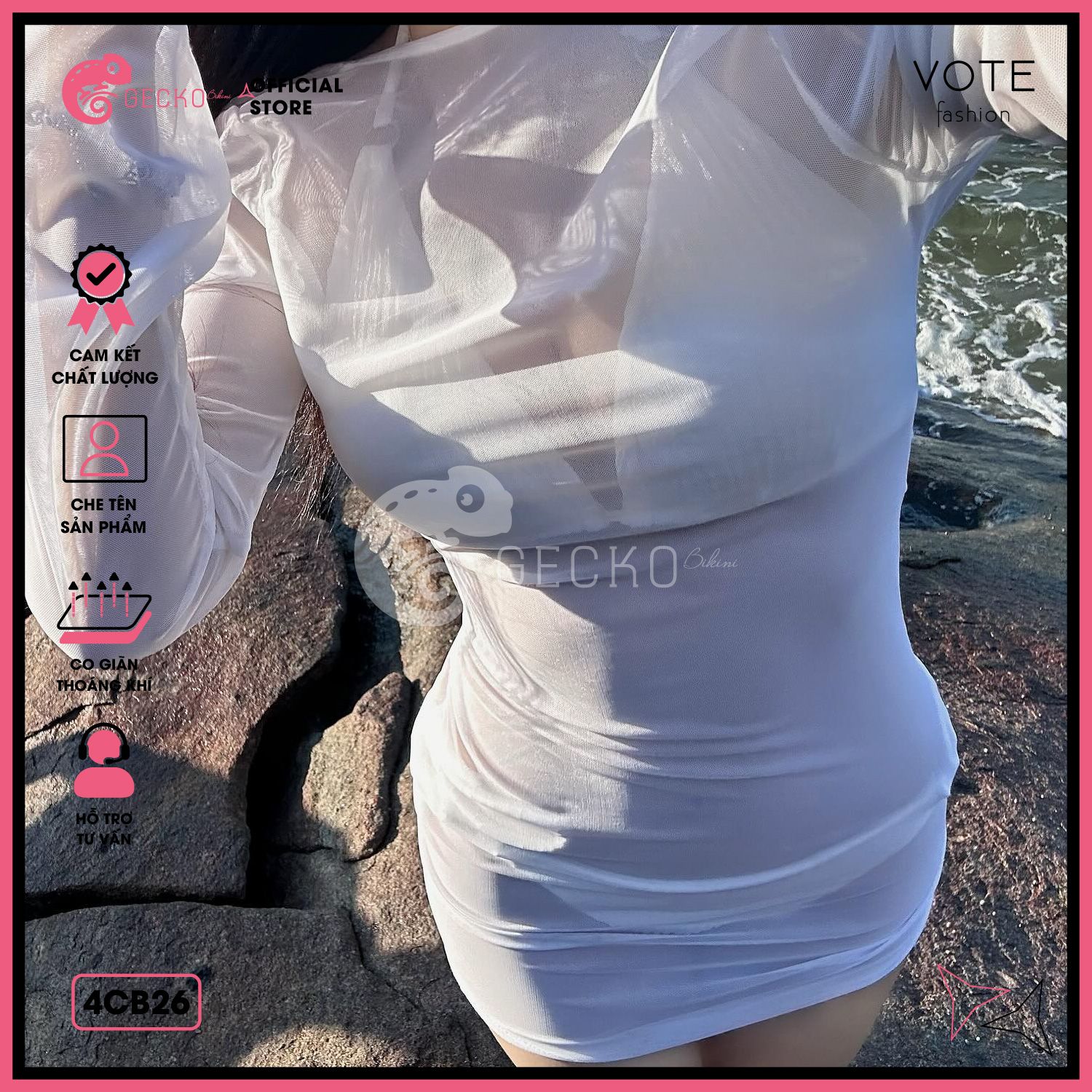  Combo 3 Món Bikini 6 Khoen Phối Áo Lưới Khoét Dáng Ngắn GECKO 4CB26 