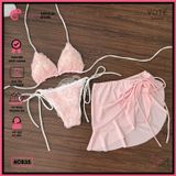  Combo 3 Món Bikini Hoa Hồng Phối Váy Cute GECKO 4CB35 
