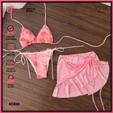  Combo 3 Món Bikini Hoa Hồng Phối Váy Cute GECKO 4CB35 