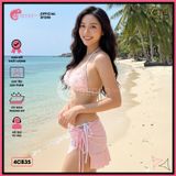  Combo 3 Món Bikini Hoa Hồng Phối Váy Cute GECKO 4CB35 