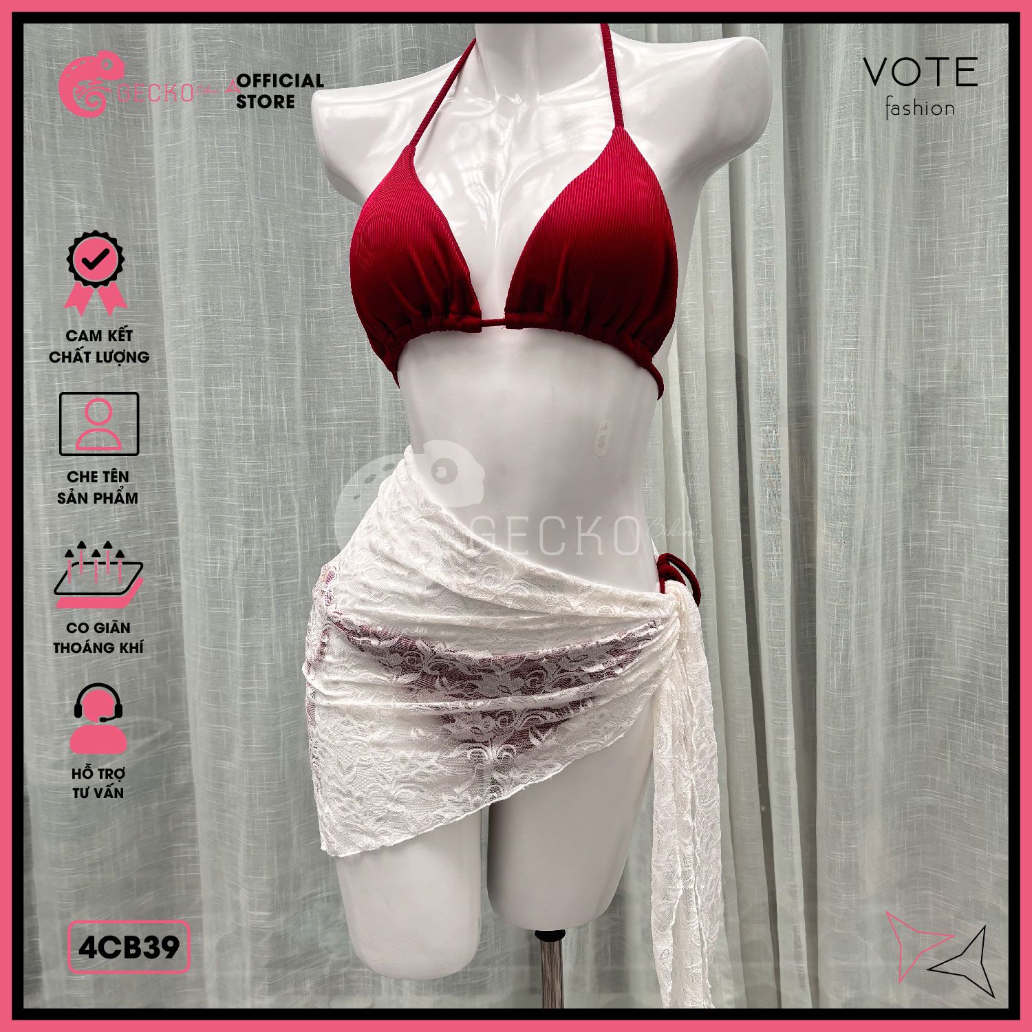  Combo 3 Món Tam Giác Phối Khăn Ren Gợi Cảm GECKO 4CB39 