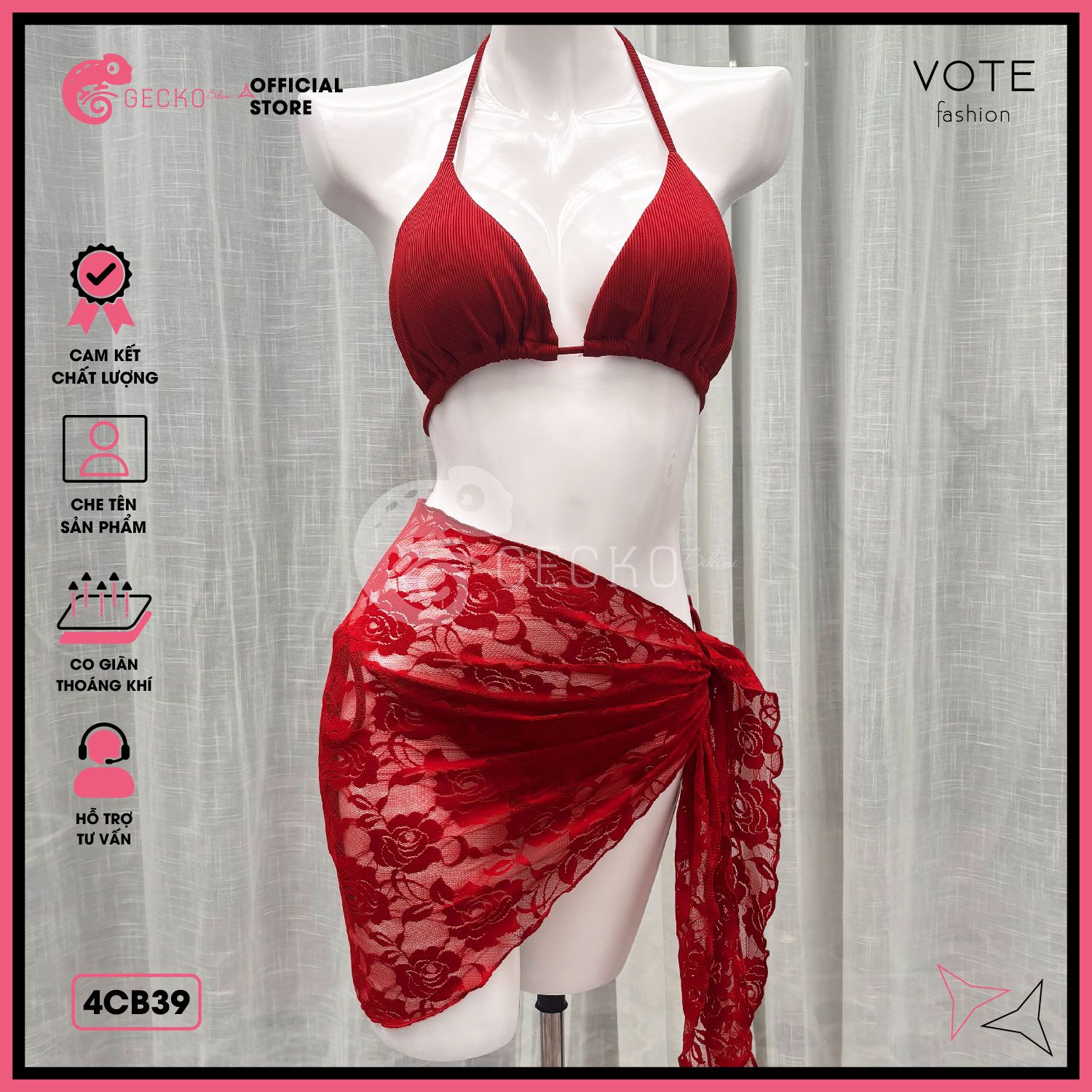  Combo 3 Món Tam Giác Phối Khăn Ren Gợi Cảm GECKO 4CB39 