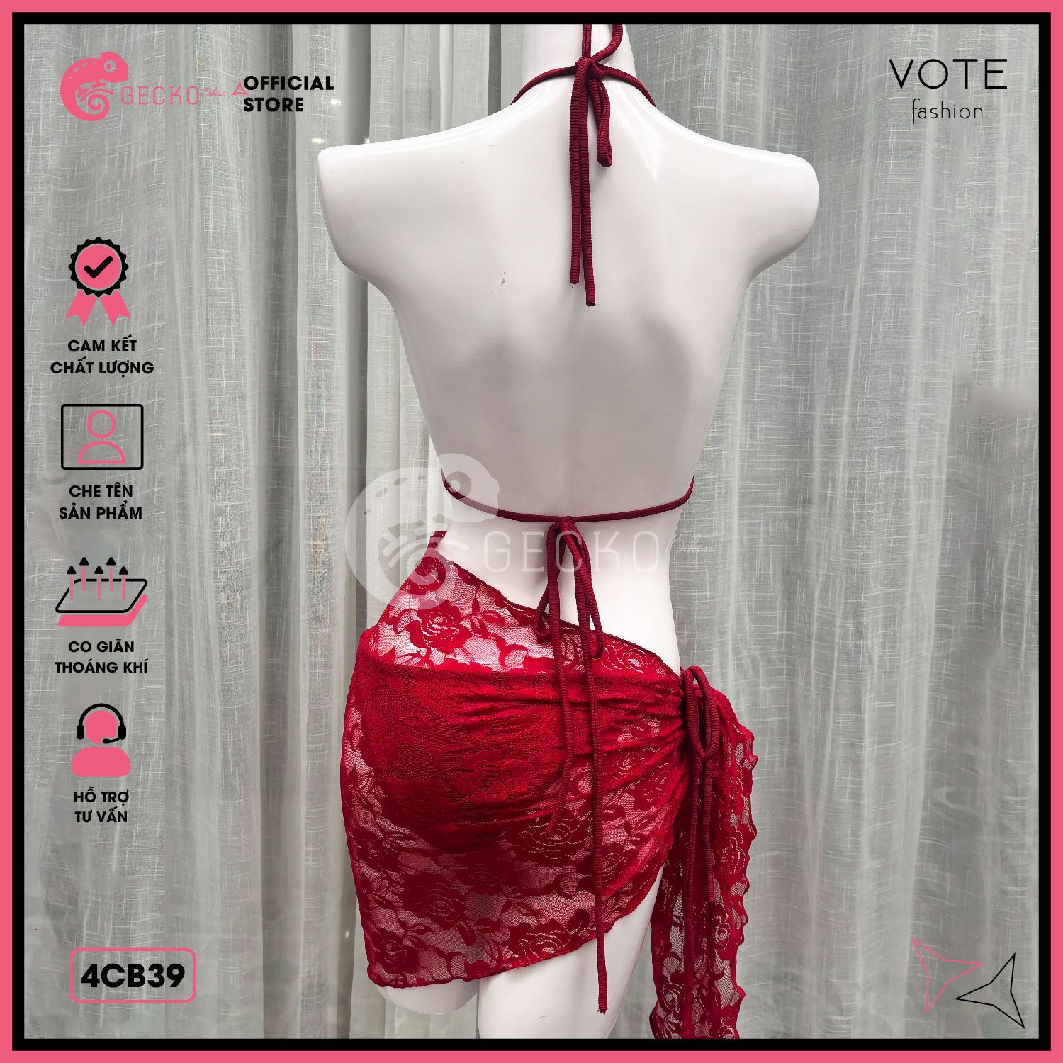  Combo 3 Món Tam Giác Phối Khăn Ren Gợi Cảm GECKO 4CB39 