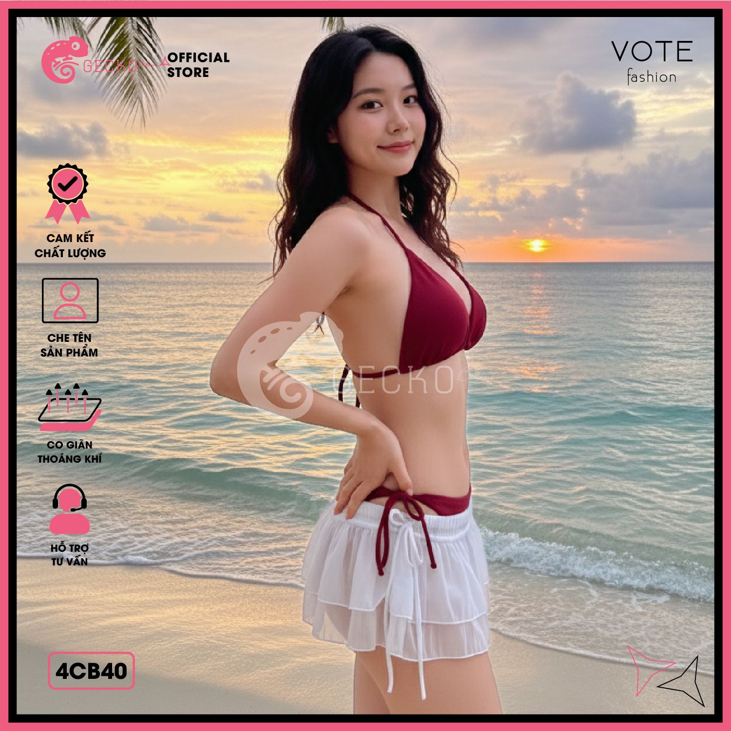  Combo 3 Món Tam Giác Phối Chân Váy Ngắn 2 Tầng GECKO 4CB40 