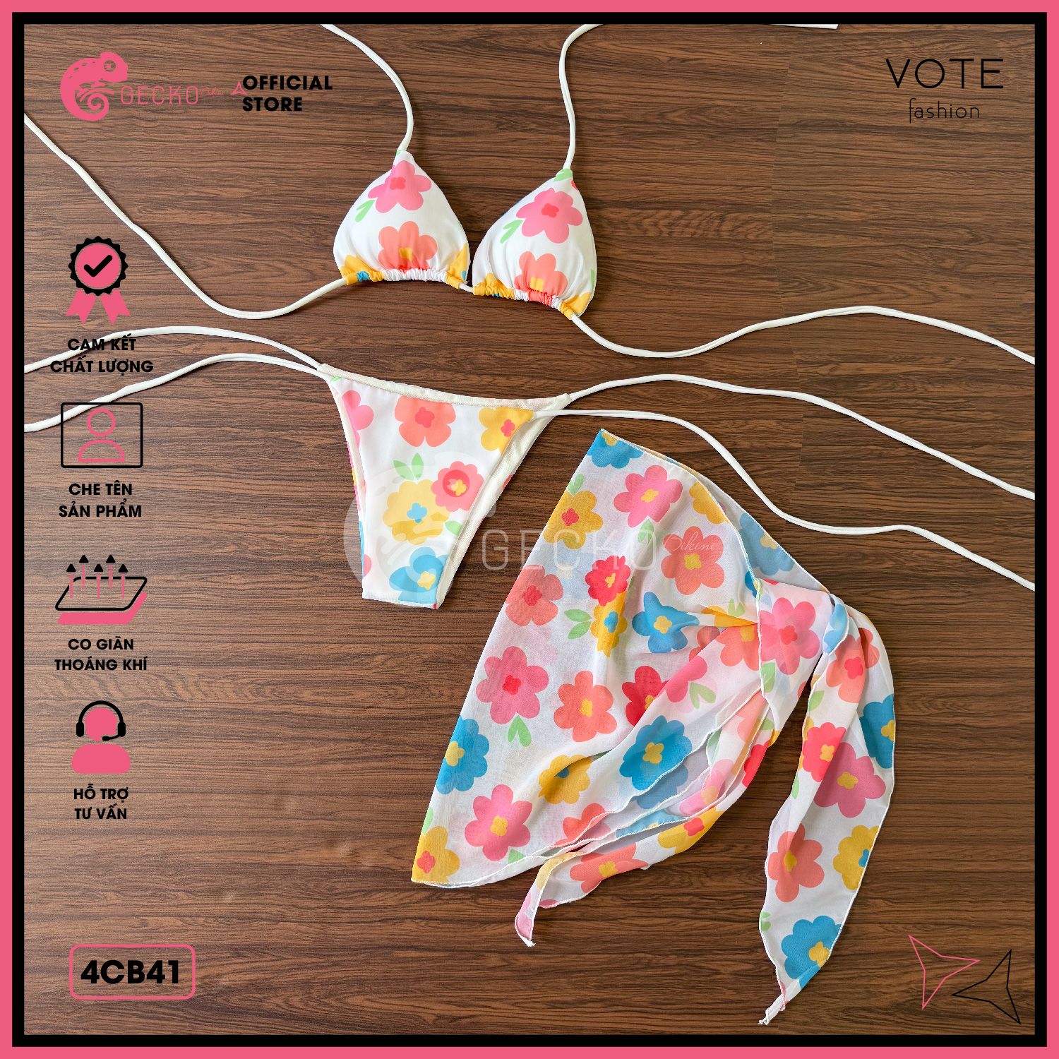  Combo 3 Món Tam Giác Mix Khăn Voan Hoạ Tiết Nhiệt Đới GECKO 4CB41 