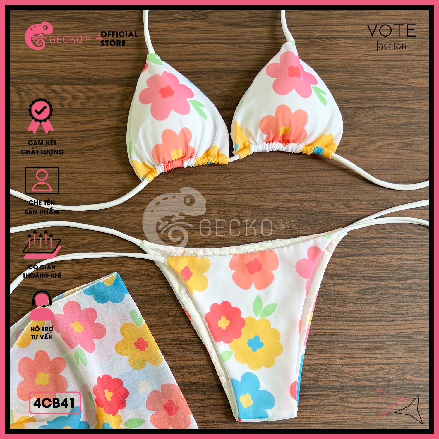  Combo 3 Món Tam Giác Mix Khăn Voan Hoạ Tiết Nhiệt Đới GECKO 4CB41 