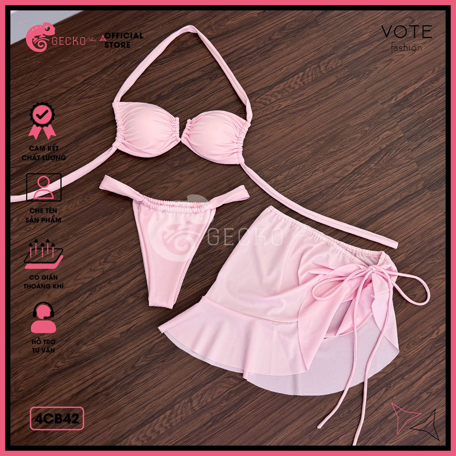  Combo 3 Món Bikini Áo Cúp Phối Chân Váy GECKO 4CB42 