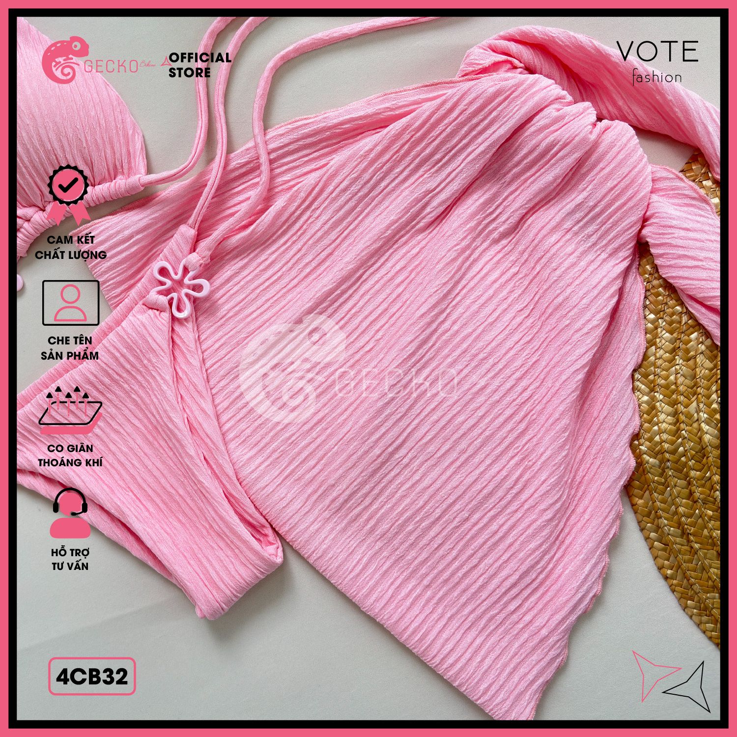  Combo 3 Món Bikini Tam Giác Mix Khoen Charm Kèm Khăn Cute GECKO 4CB32 