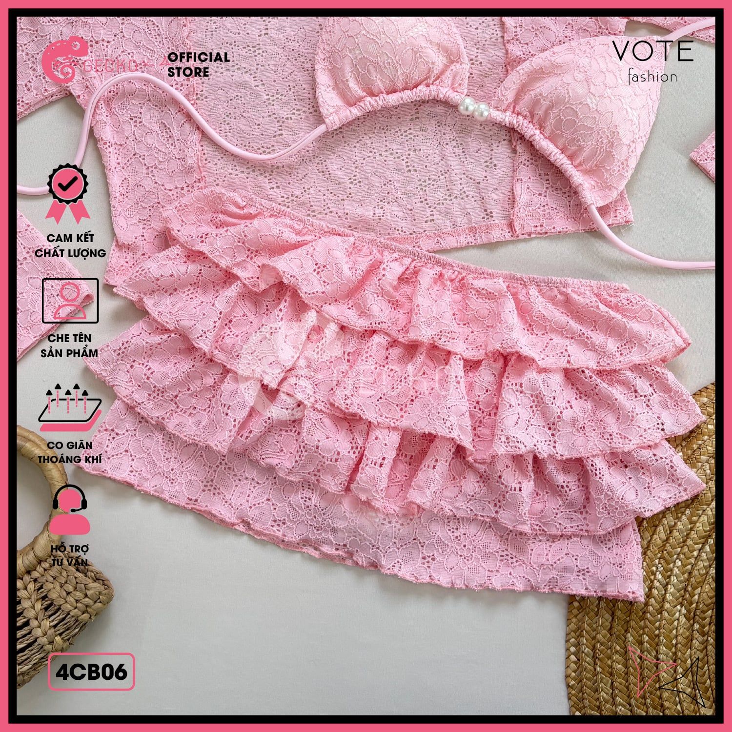  Combo 3 Món Bikini Tam Giác Ren Mix Ngọ.c Tra.i GECKO 4CB06 