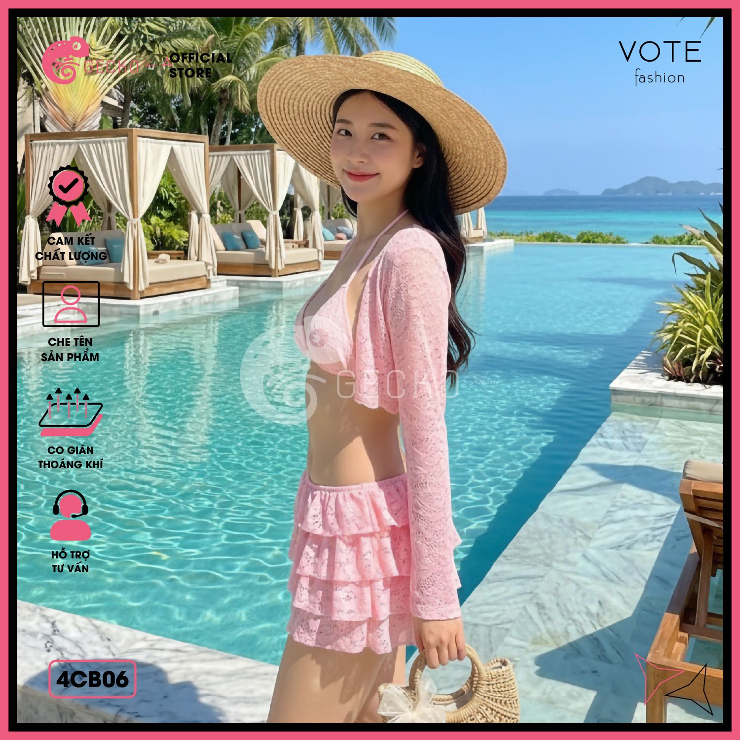  Combo 3 Món Bikini Tam Giác Ren Mix Ngọ.c Tra.i GECKO 4CB06 