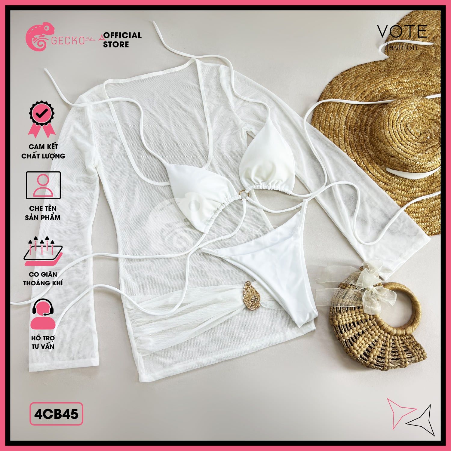  Combo 3 Món Tam Giác Phối Áo Lưới Kèm Khoen Slay GECKO 4CB45 