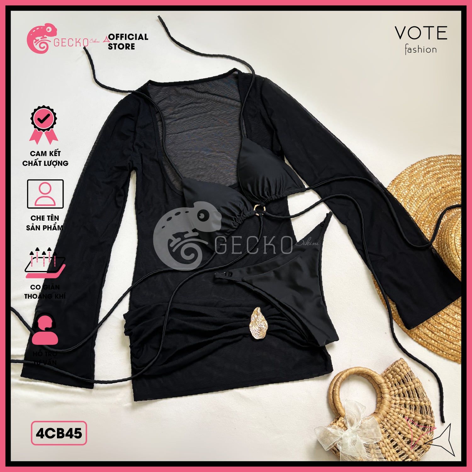  Combo 3 Món Tam Giác Phối Áo Lưới Kèm Khoen Slay GECKO 4CB45 