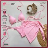  Combo 3 Món Bikini Tam Giác Mix Khoen Charm Kèm Khăn Cute GECKO 4CB32 