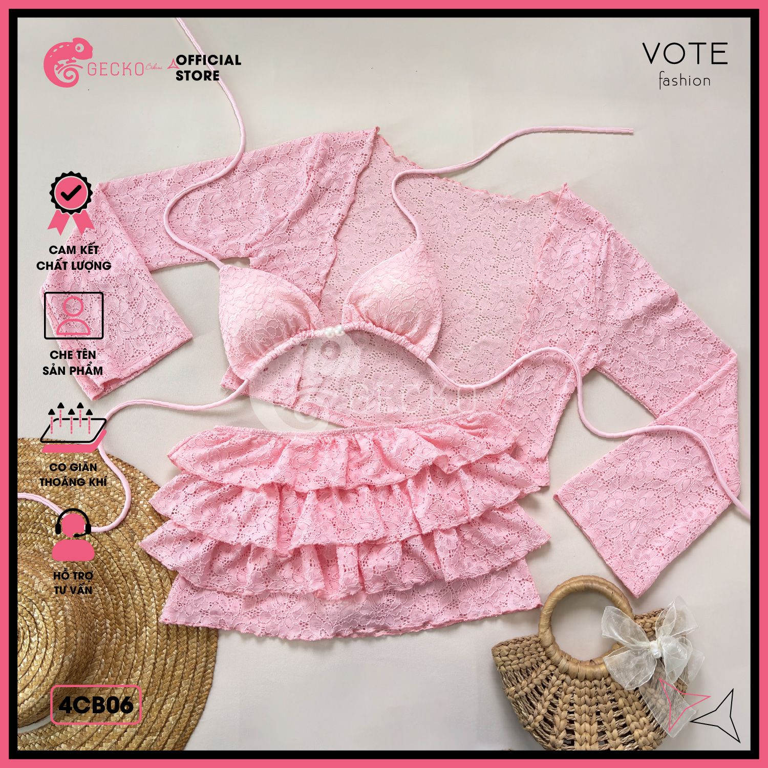  Combo 3 Món Bikini Tam Giác Ren Mix Ngọ.c Tra.i GECKO 4CB06 