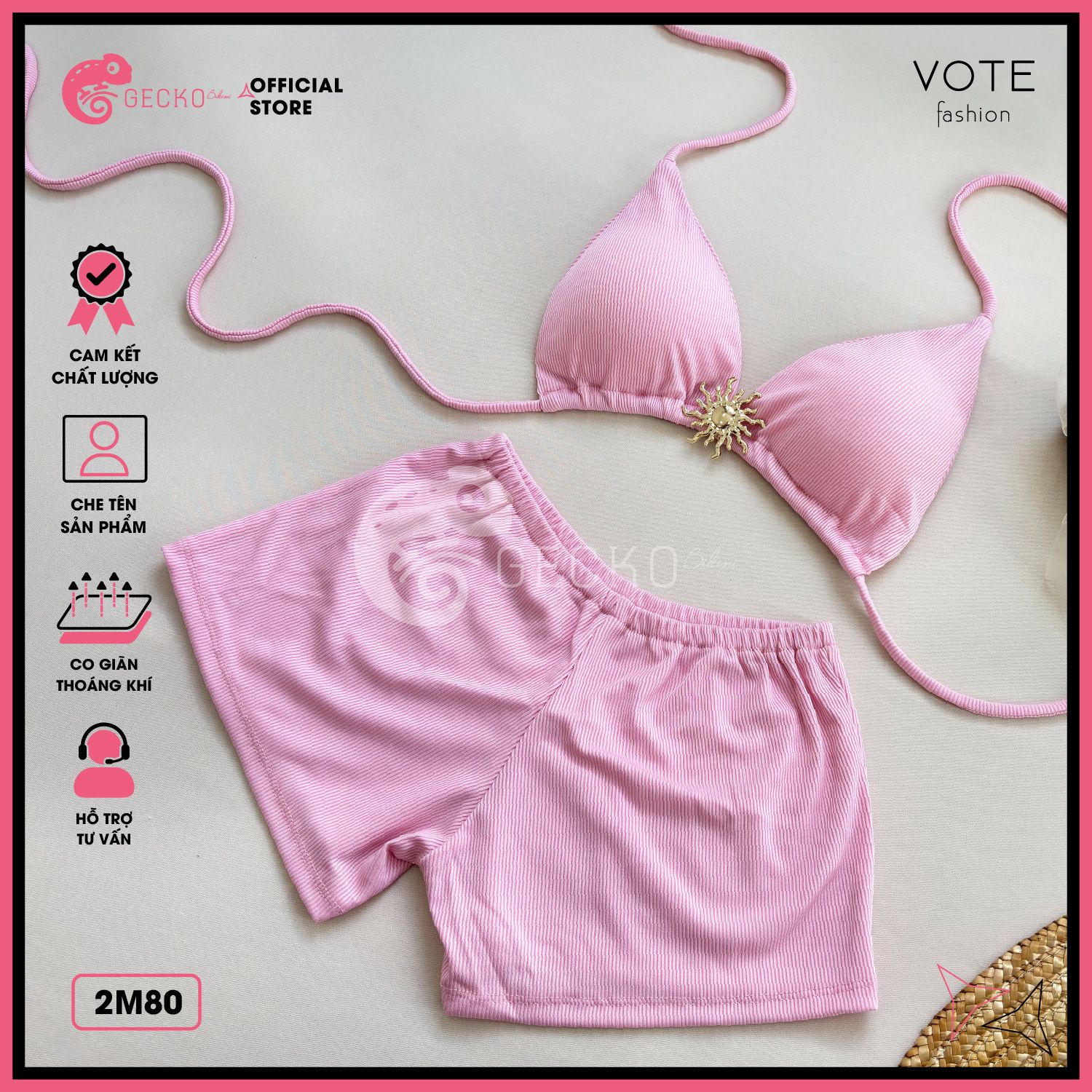  Bikini 2 Mảnh Tam Giác Mix Khoen Mặt Trời Quần Đùi Tăm Lạnh Cute GECKO 2M80 