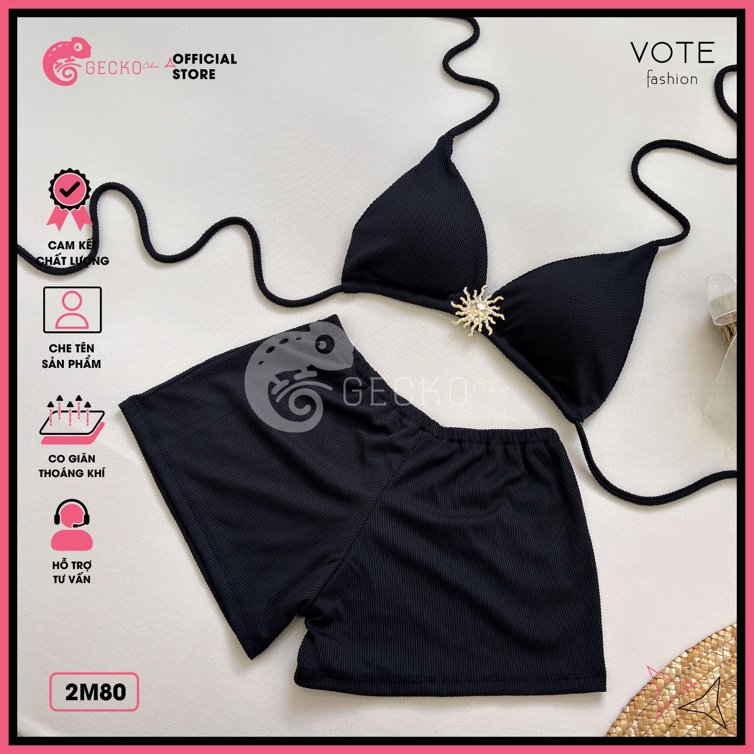  Bikini 2 Mảnh Tam Giác Mix Khoen Mặt Trời Quần Đùi Tăm Lạnh Cute GECKO 2M80 