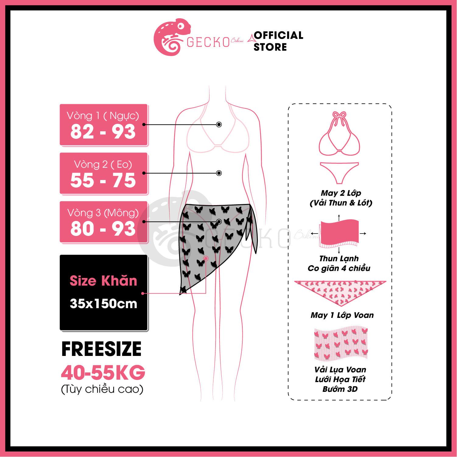  Combo 3 Món Bikini Tam Giác Kèm Khăn Bướ.m GECKO 4CB22 
