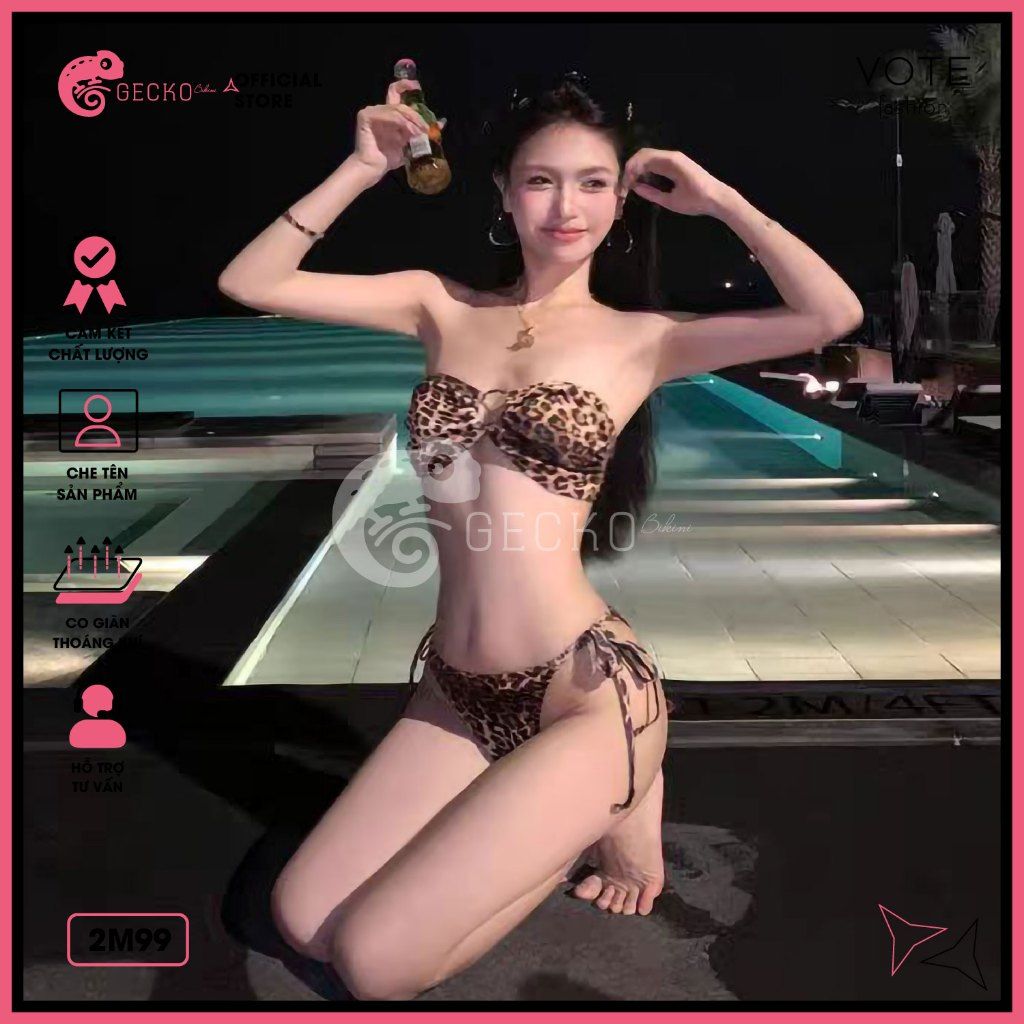  Bikini 2 Mảnh Cúp Ngực Da Beo Mix Khoen Tròn Quần Lotkhe GECKO 2M99 