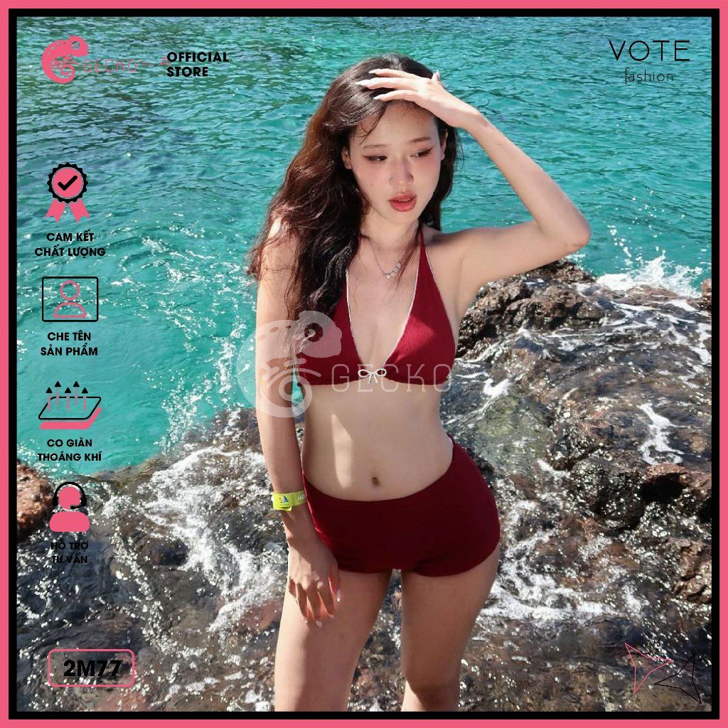  Bikini 2 Mảnh Nơ Quần Đùi Tăm Lạnh Dễ Thương GECKO 2M77 