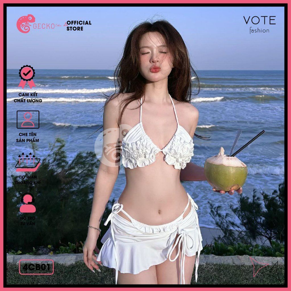 Combo 3 Món Bikini Bèo Nhún Mix Quần Váy Cao Cấp GECKO 4CB01 