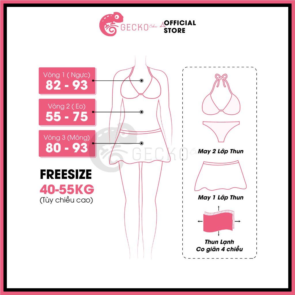  Combo 3 Món Bikini Tam Giác Bèo Phối Váy Chân Ren Hoa GECKO 4CB30 