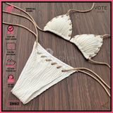  Bikini 2 Mảnh Tam Giác Hoạ Tiết Gợn Sóng Mix Dây Màu Nude Dễ Thương GECKO 2M82 