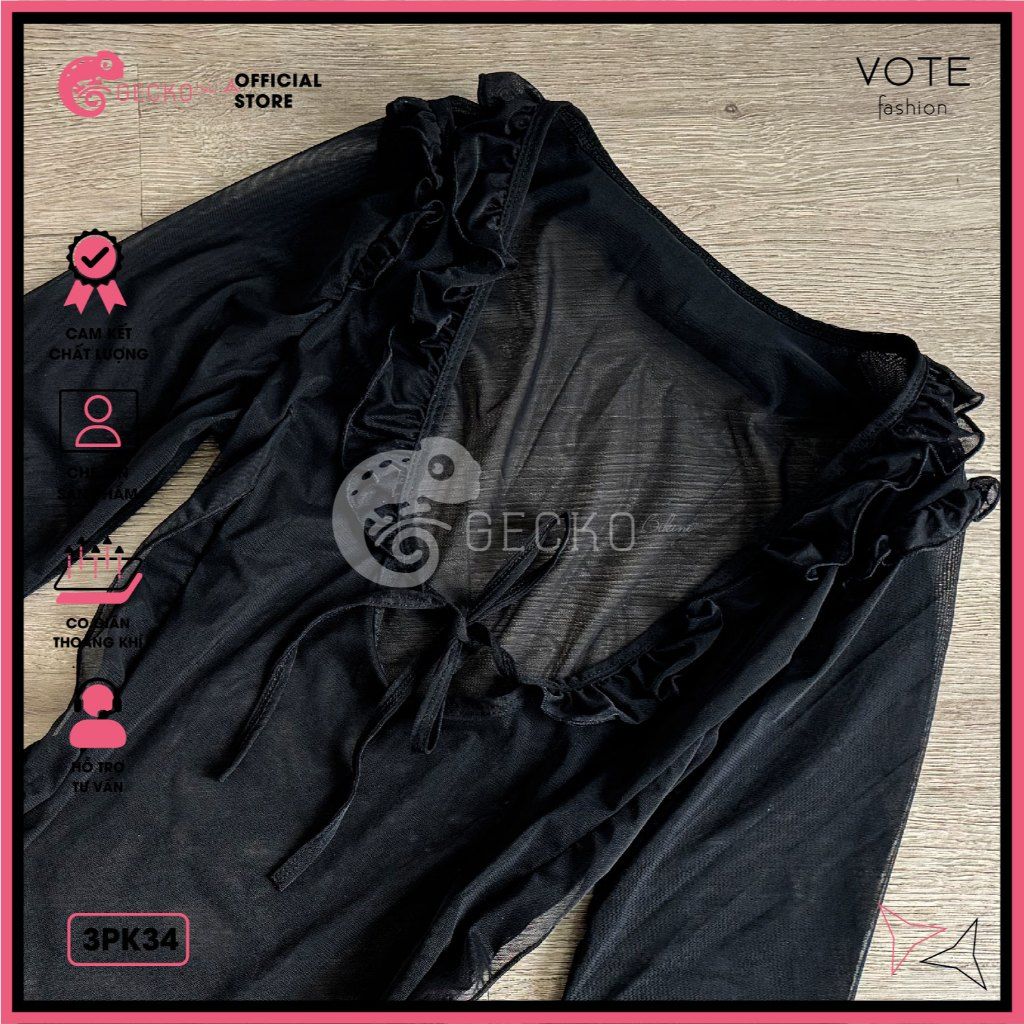  Áo Lưới Cover Bikini Khoét Ngực Xẻ Tà Sexy GECKO 3PK34 