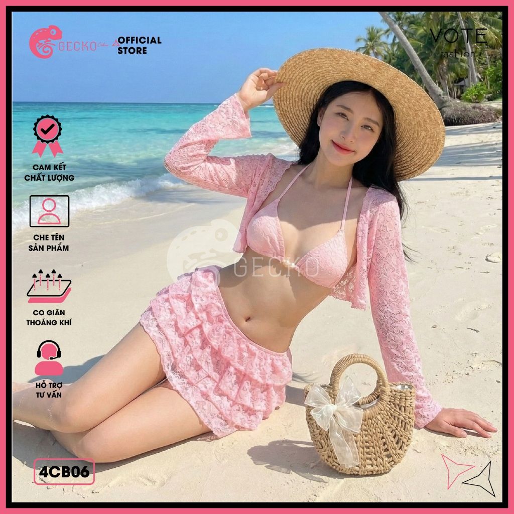  Combo 3 Món Bikini Tam Giác Ren Mix Ngọ.c Tra.i GECKO 4CB06 