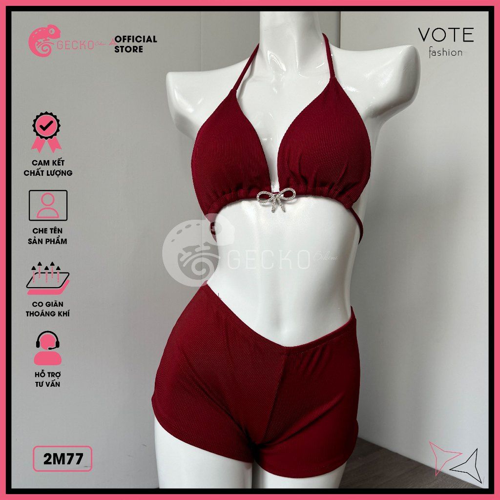  Bikini 2 Mảnh Nơ Quần Đùi Tăm Lạnh Dễ Thương GECKO 2M77 