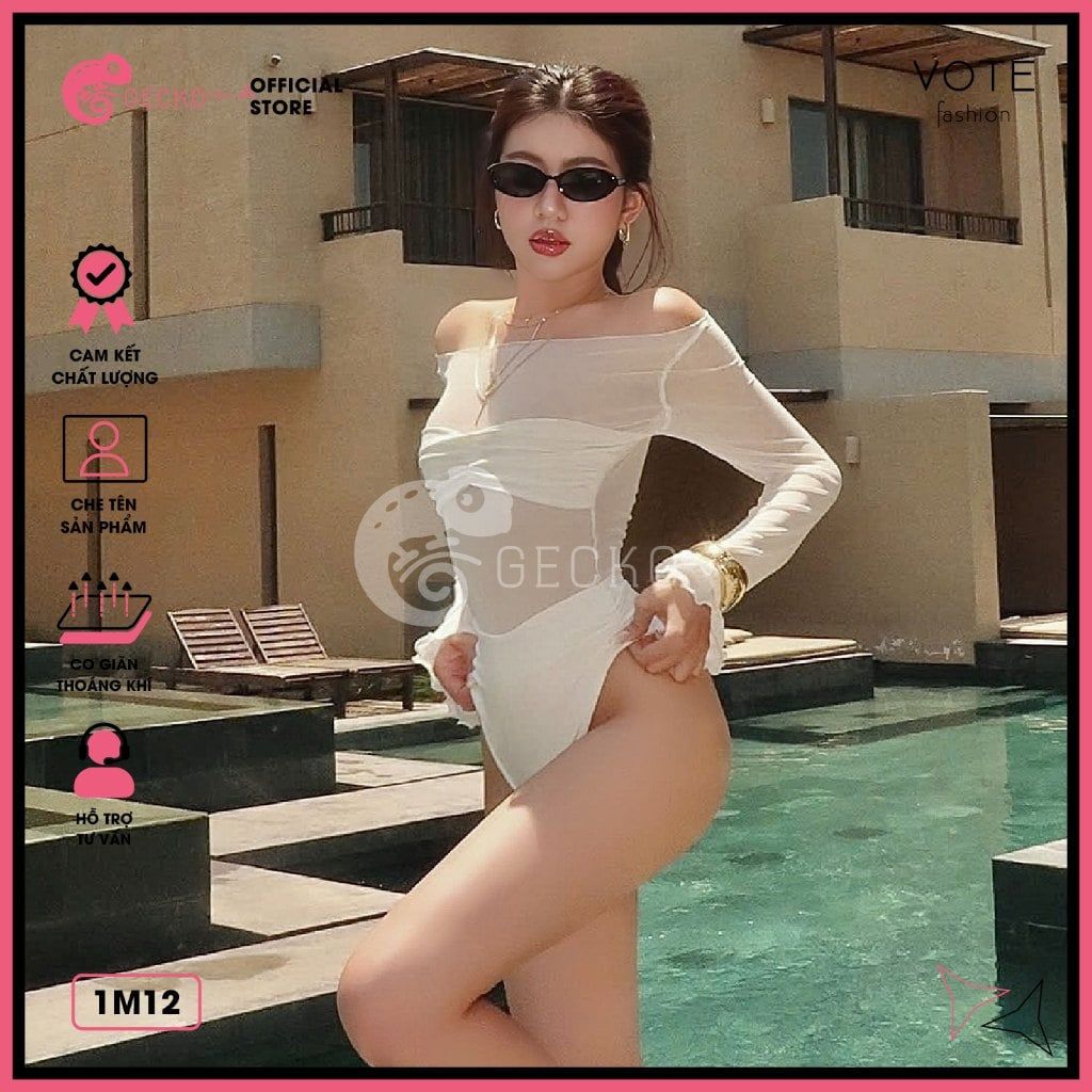  Bikini 1 Mảnh Lưới Phối Áo Cúp Quần Chip Cute GECKO 1M30 