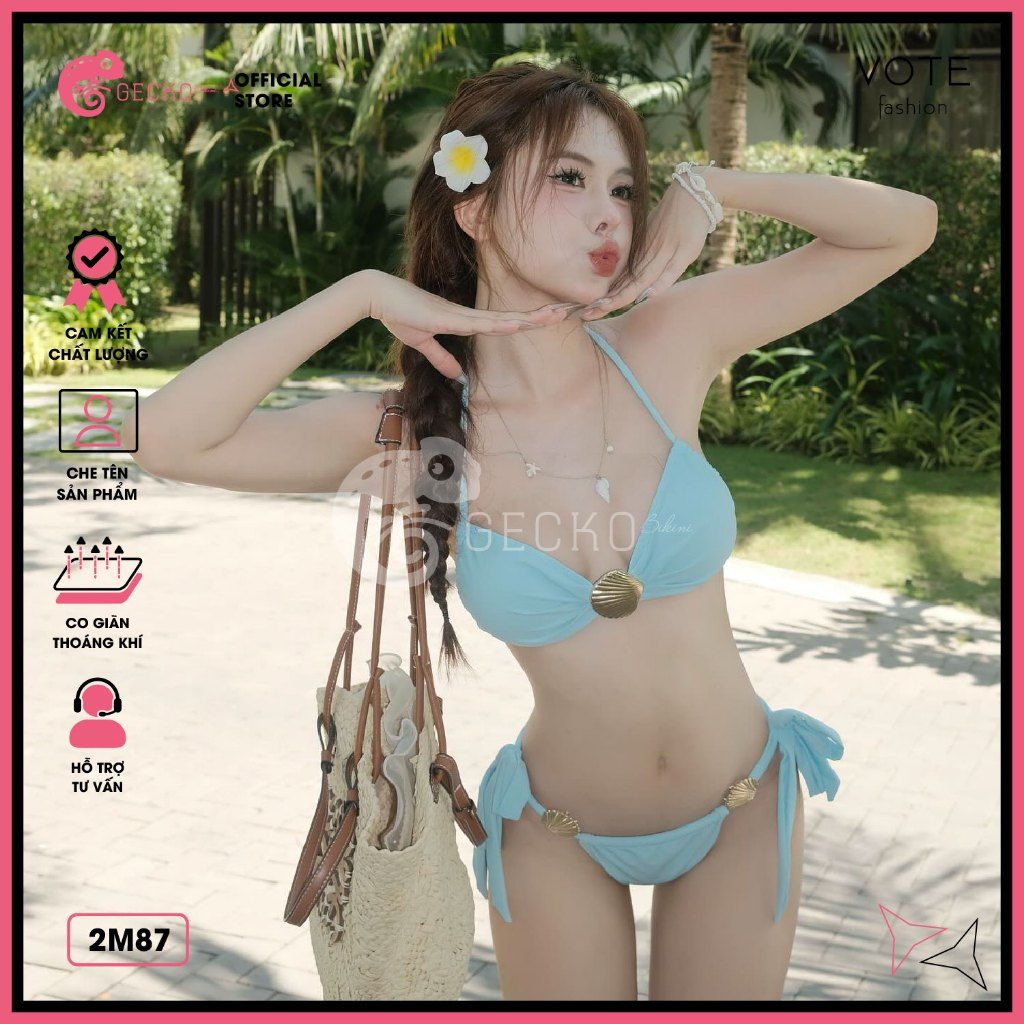  Bikini 2 Mảnh Đính Khoen Vỏ Sò Xinh Xắn Sexy GECKO 2M87 
