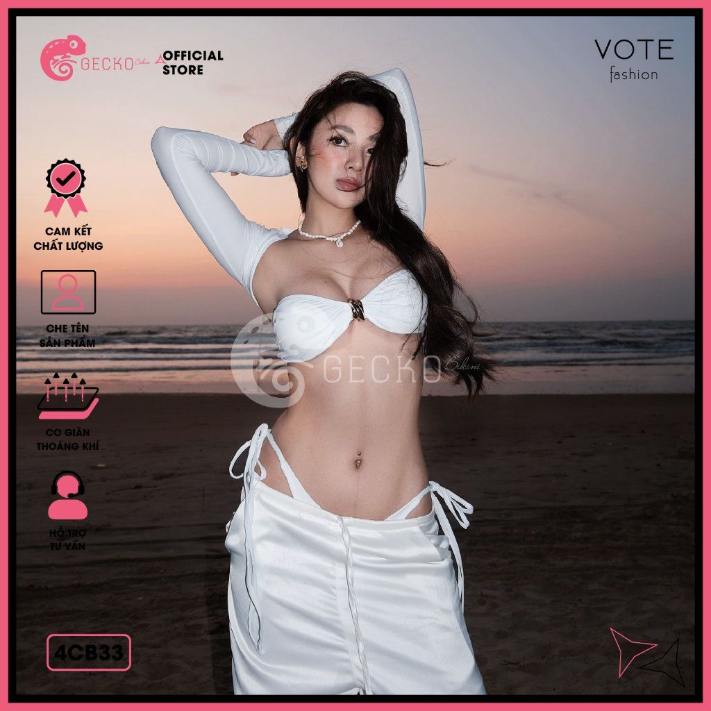  Combo 3 Món Bikini Áo Cover Phối Bikini Khoen Sò GECKO 4CB33 
